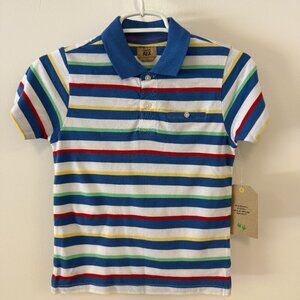 Maximum Rex Blue, Red, Green, & Yellow & White Striped Short Sleeve Polo Shirt